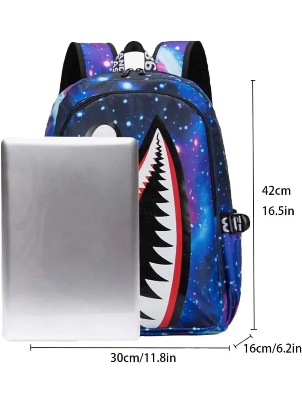 Lightweight Shark Kids Backpack, Water-Resistant Schoolbag with USB Port, Purple